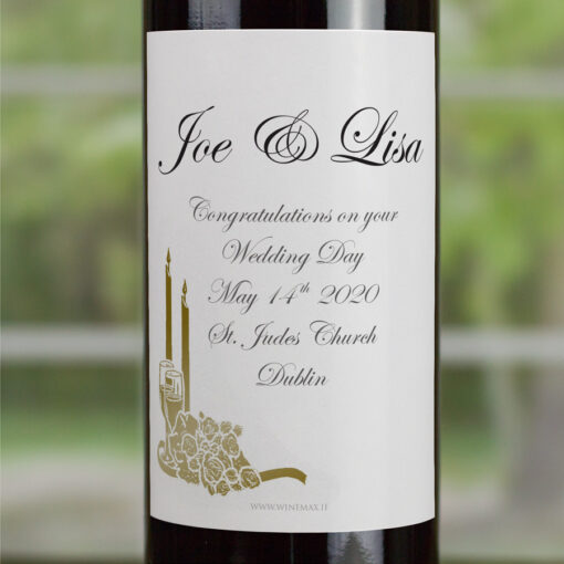 Gold Candlelight Rose Personalised Wedding Labelled Wine