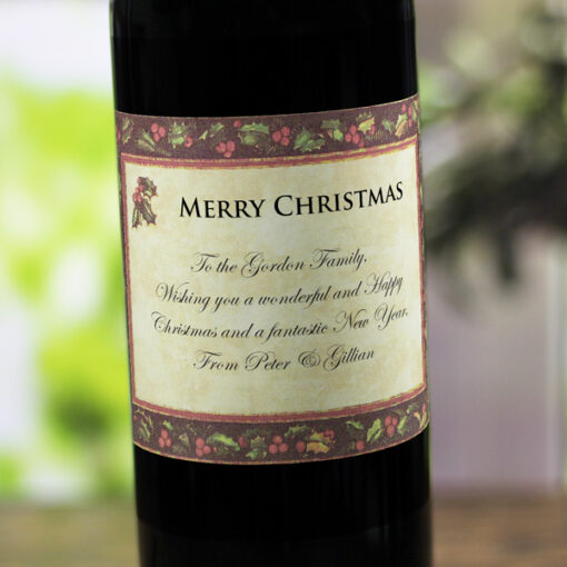 Holly Personalised Christmas Labelled Wine